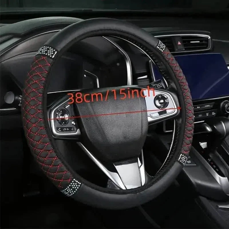 Bling Soft Faux Leather Car Steering Wheel Cover Non-Slip Heat And Cold Protector - A-1 Thread Vault