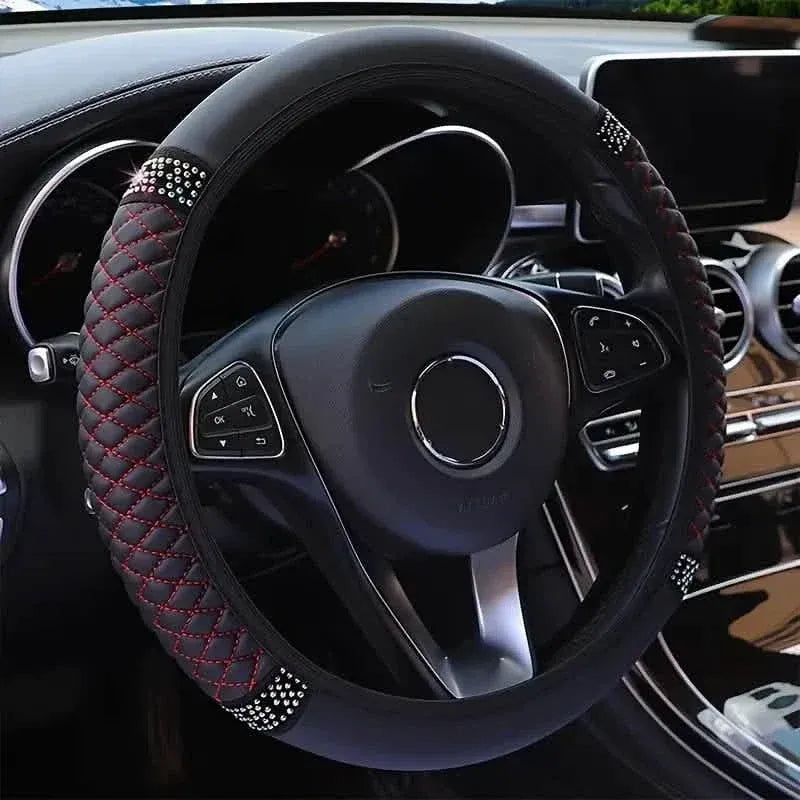 Bling Soft Leather Car Steering Wheel Cover Non-Slip Heat And Cold Protector - A-1 Thread Vault