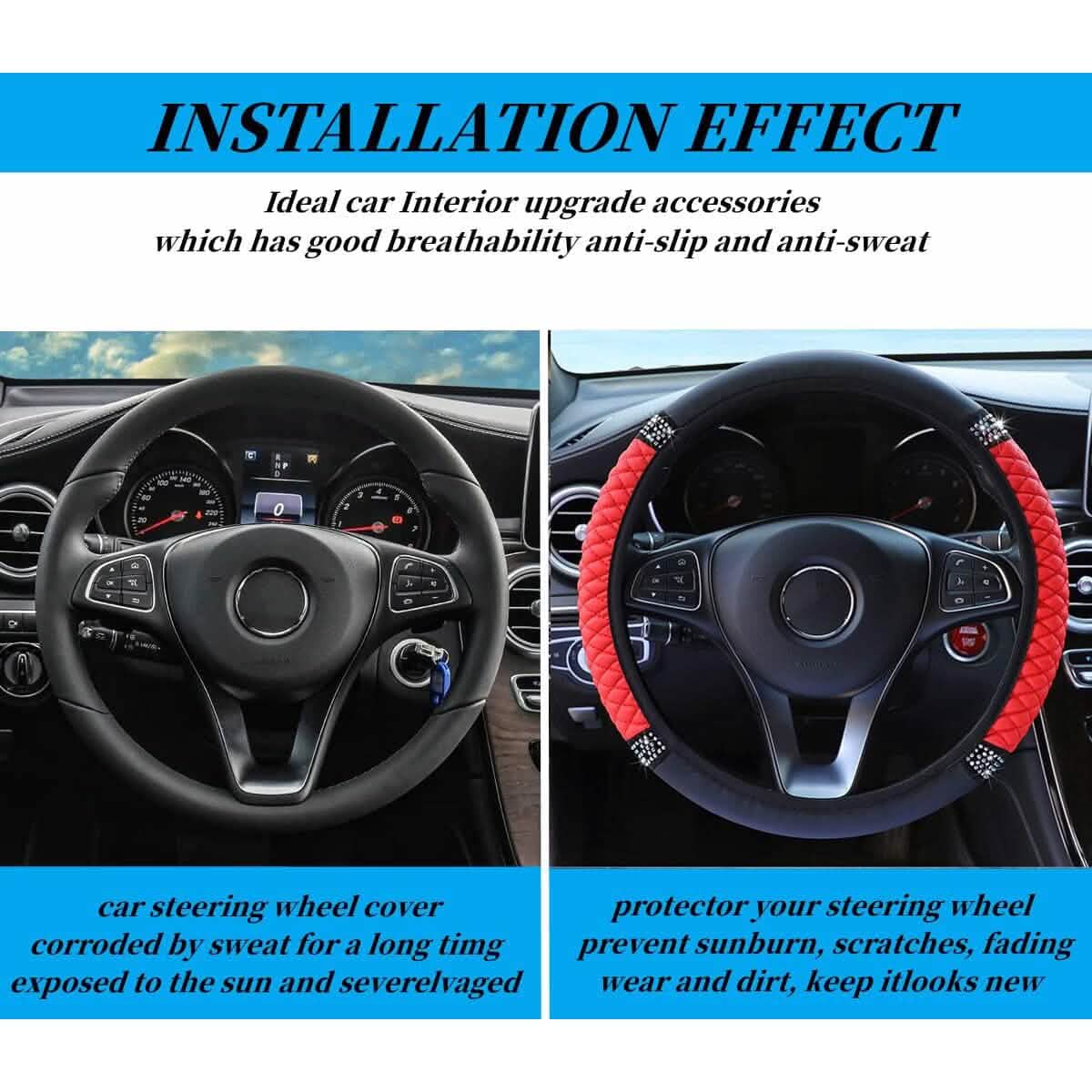 Bling Soft Leather Car Steering Wheel Cover Non-Slip Heat And Cold Protector - A-1 Thread Vault