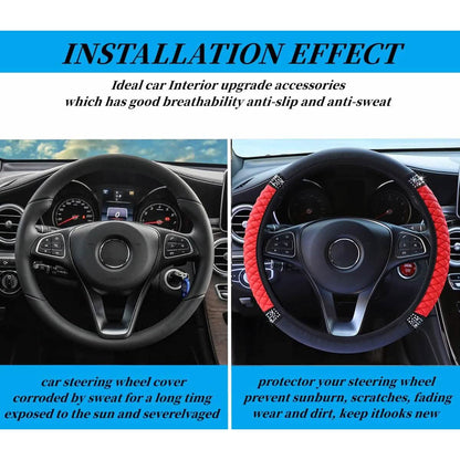 Bling Soft Leather Car Steering Wheel Cover Non-Slip Heat And Cold Protector - A-1 Thread Vault