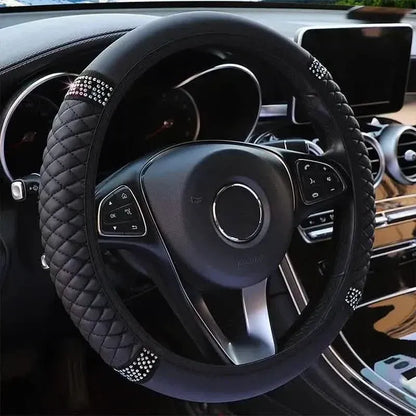 Bling Soft Leather Car Steering Wheel Cover Non-Slip Heat And Cold Protector - A-1 Thread Vault