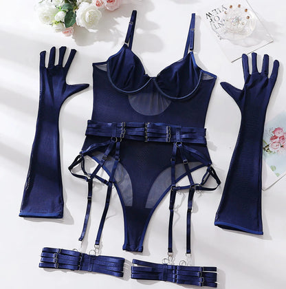 Bodysuit Sexy One-piece With Gloves Garters Mesh Women Rompers Clothing Body Suits Lace Jumpsuit Sweet Korean Women EV5W - A-1 Thread Vault