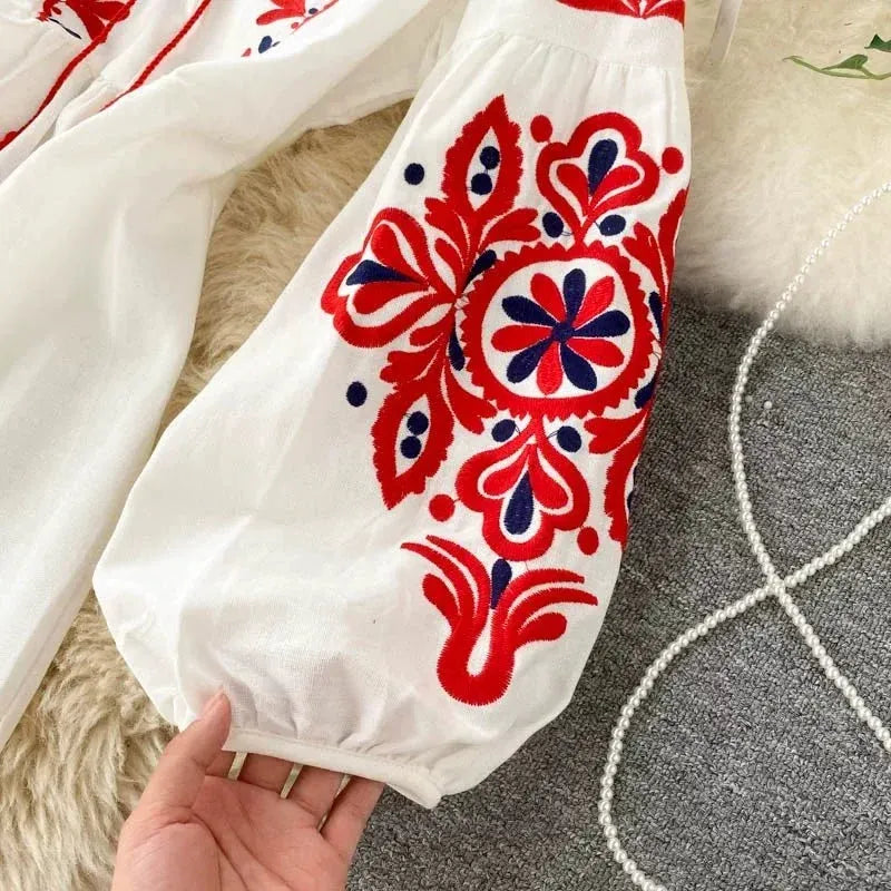 Bohemian Embroidered Linen-Look Maxi Dress(MS460) - A-1 Thread Vault