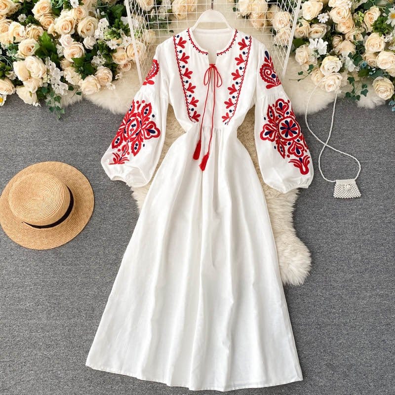 Bohemian Embroidered Linen-Look Maxi Dress(MS460) - A-1 Thread Vault