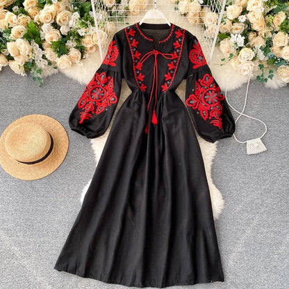 Bohemian Embroidered Linen-Look Maxi Dress(MS460) - A-1 Thread Vault