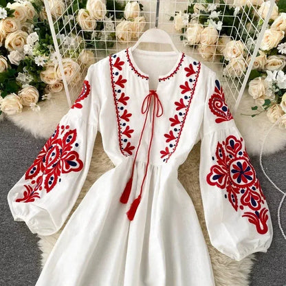 Bohemian Embroidered Linen-Look Maxi Dress(MS460) - A-1 Thread Vault