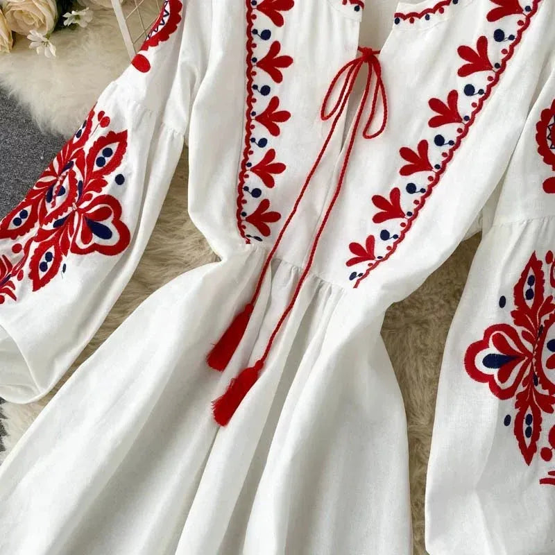 Bohemian Embroidered Linen-Look Maxi Dress(MS460) - A-1 Thread Vault