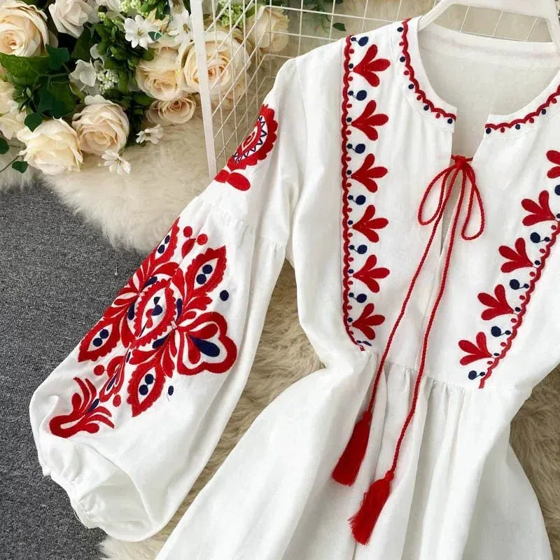 Bohemian Embroidered Linen-Look Maxi Dress(MS460) - A-1 Thread Vault