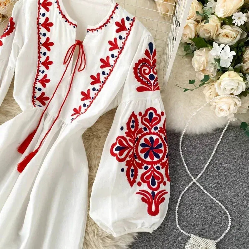 Bohemian Embroidered Linen-Look Maxi Dress(MS460) - A-1 Thread Vault
