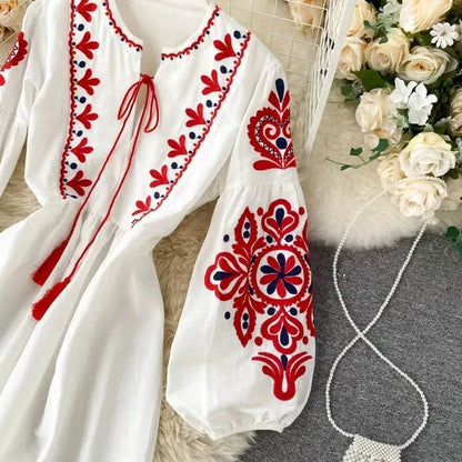 Bohemian Embroidered Linen-Look Maxi Dress(MS460) - A-1 Thread Vault