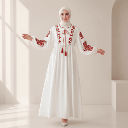 Bohemian Embroidered Linen-Look Maxi Dress(MS460) - A-1 Thread Vault