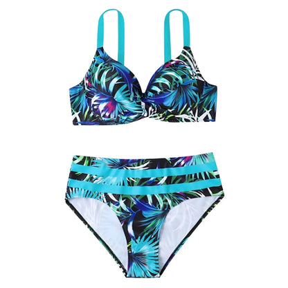Botanical Print Sexy Swimsuit Womens Bikini Set Summer Beach Bathing Suit Set Slim Tummy Control Bikinis Deep V Neck Swim Suit - A-1 Thread Vault