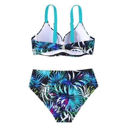 Botanical Print Sexy Swimsuit Womens Bikini Set Summer Beach Bathing Suit Set Slim Tummy Control Bikinis Deep V Neck Swim Suit - A-1 Thread Vault