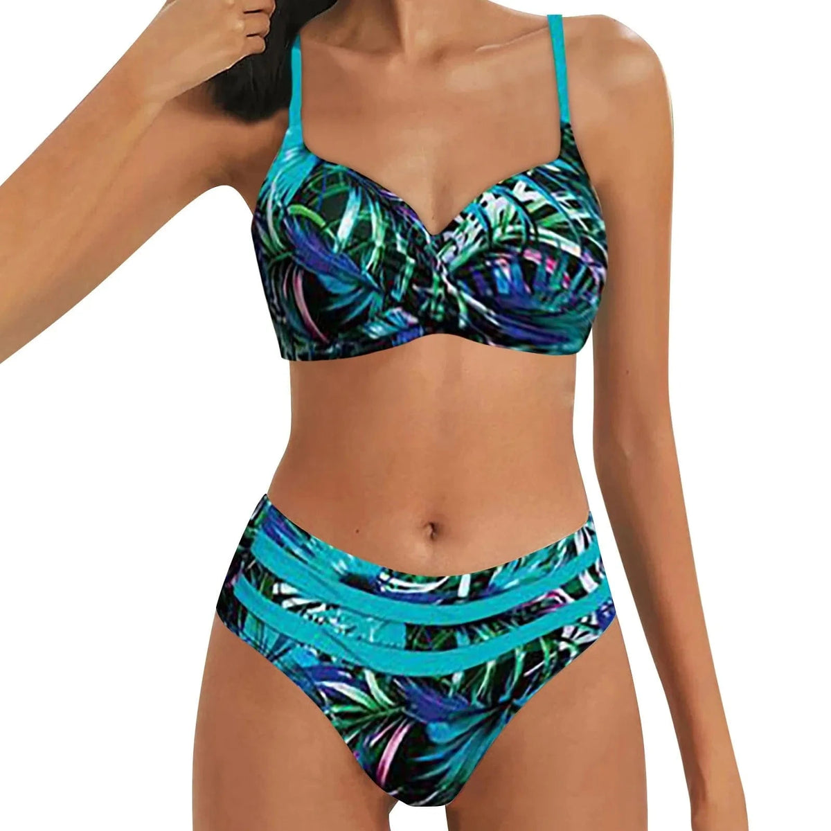 Botanical Print Sexy Swimsuit Womens Bikini Set Summer Beach Bathing Suit Set Slim Tummy Control Bikinis Deep V Neck Swim Suit - A-1 Thread Vault