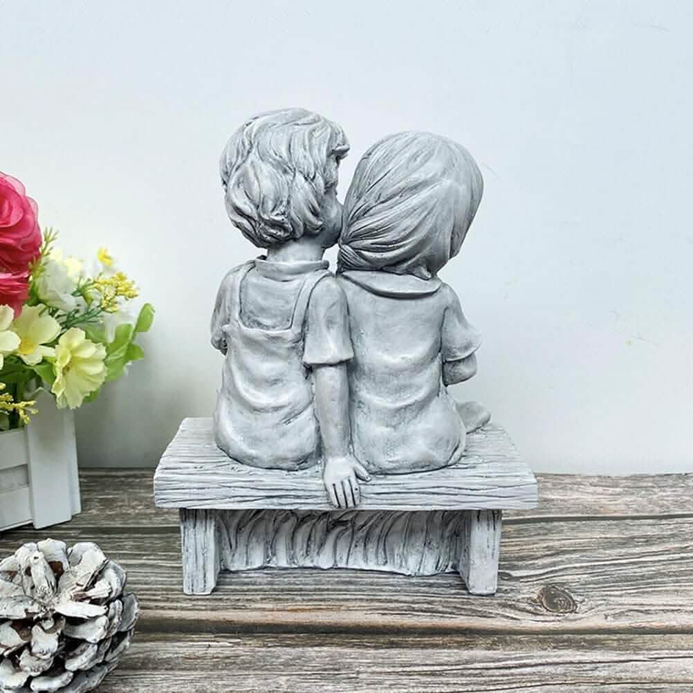 Boy Kissing Girl Statue Sitting on Bench Figurine - A-1 Thread Vault