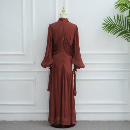 Braided Collar Ruched Fringe Maxi Dress(MS406) - A-1 Thread Vault