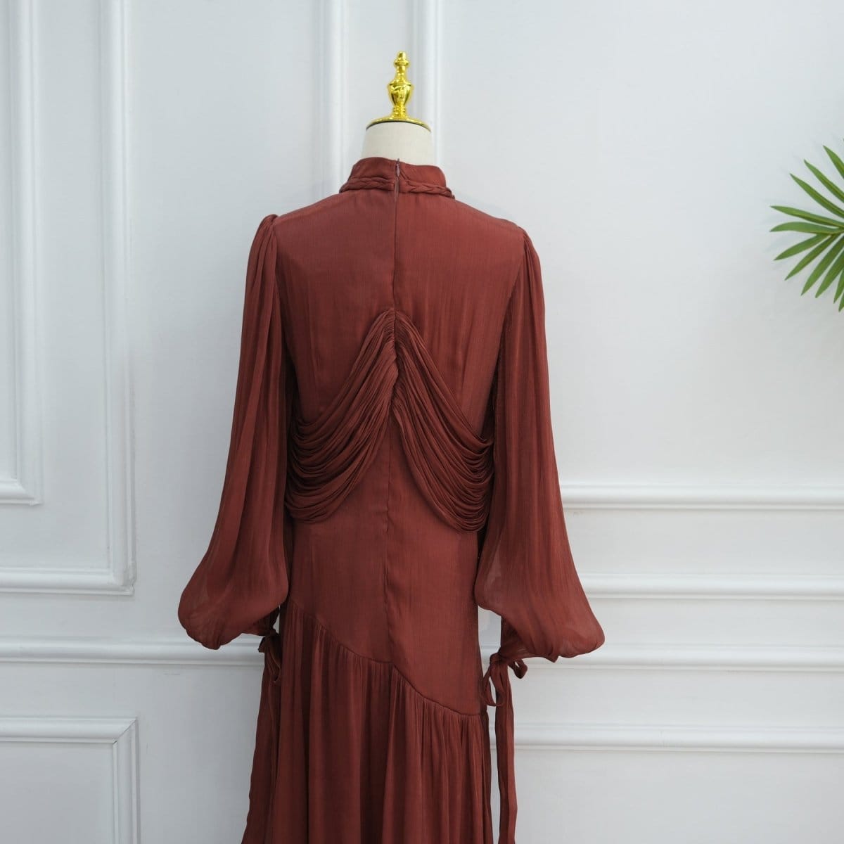 Braided Collar Ruched Fringe Maxi Dress(MS406) - A-1 Thread Vault