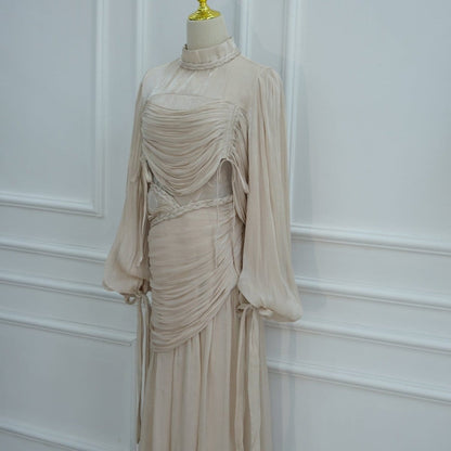Braided Collar Ruched Fringe Maxi Dress(MS406) - A-1 Thread Vault