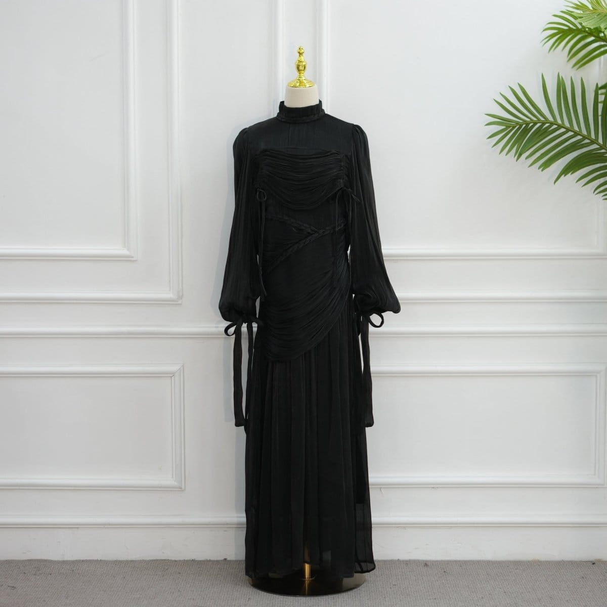 Braided Collar Ruched Fringe Maxi Dress(MS406) - A-1 Thread Vault
