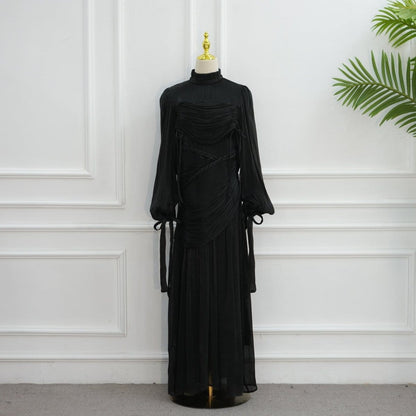 Braided Collar Ruched Fringe Maxi Dress(MS406) - A-1 Thread Vault