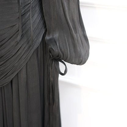 Braided Collar Ruched Fringe Maxi Dress(MS406) - A-1 Thread Vault