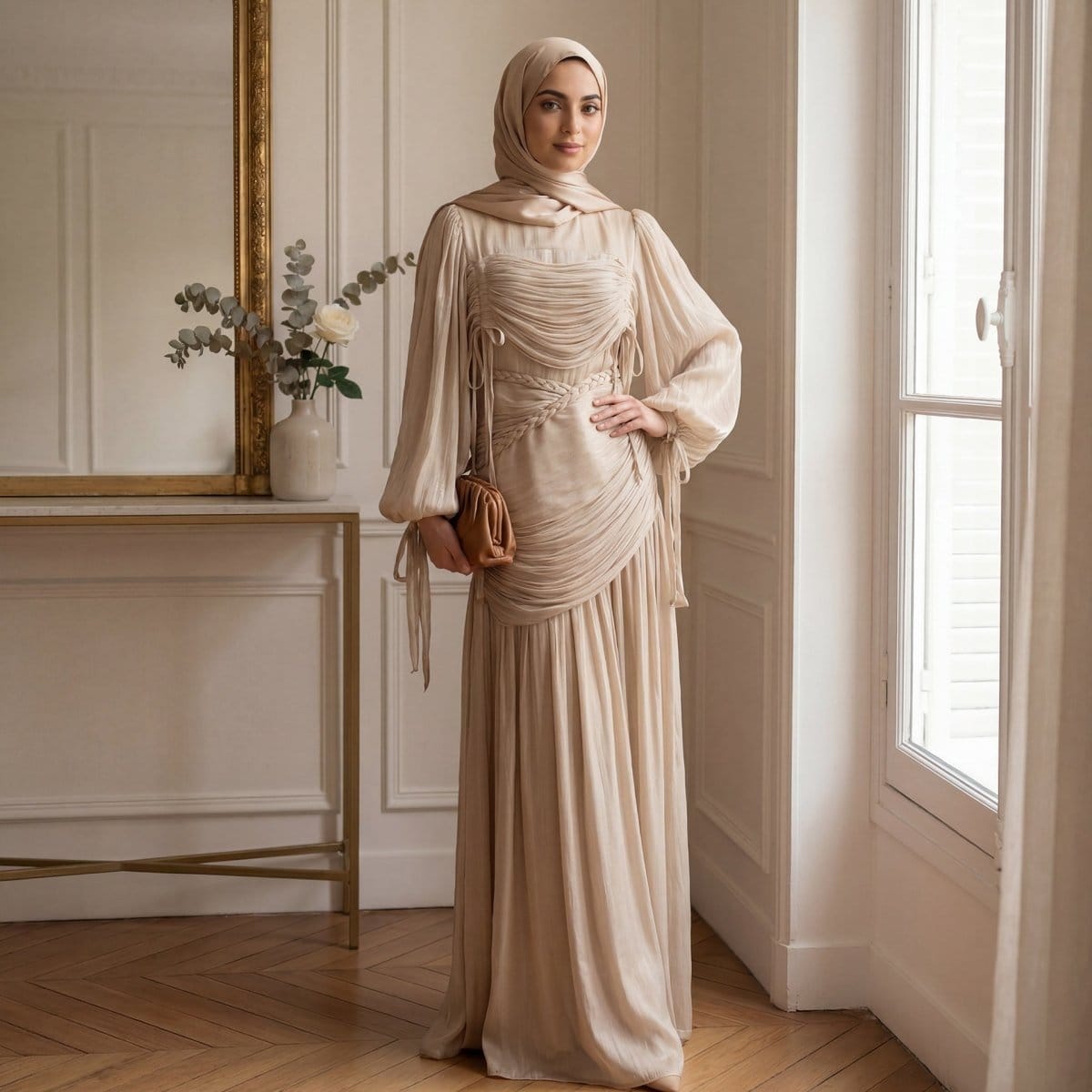 Braided Collar Ruched Fringe Maxi Dress(MS406) - A-1 Thread Vault