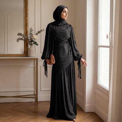 Braided Collar Ruched Fringe Maxi Dress(MS406) - A-1 Thread Vault