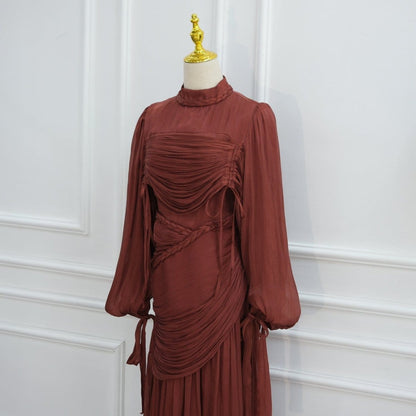 Braided Collar Ruched Fringe Maxi Dress(MS406) - A-1 Thread Vault