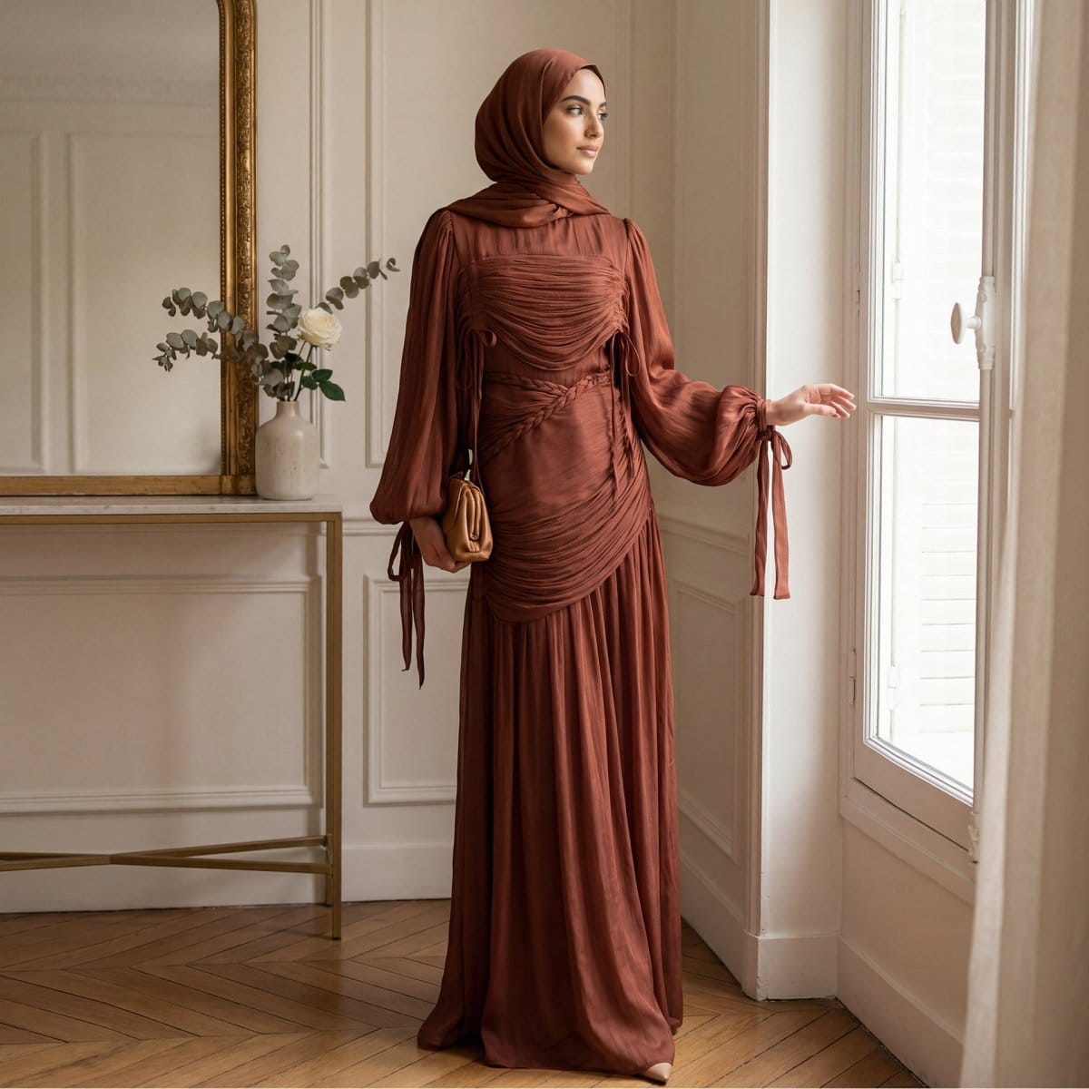 Braided Collar Ruched Fringe Maxi Dress(MS406) - A-1 Thread Vault