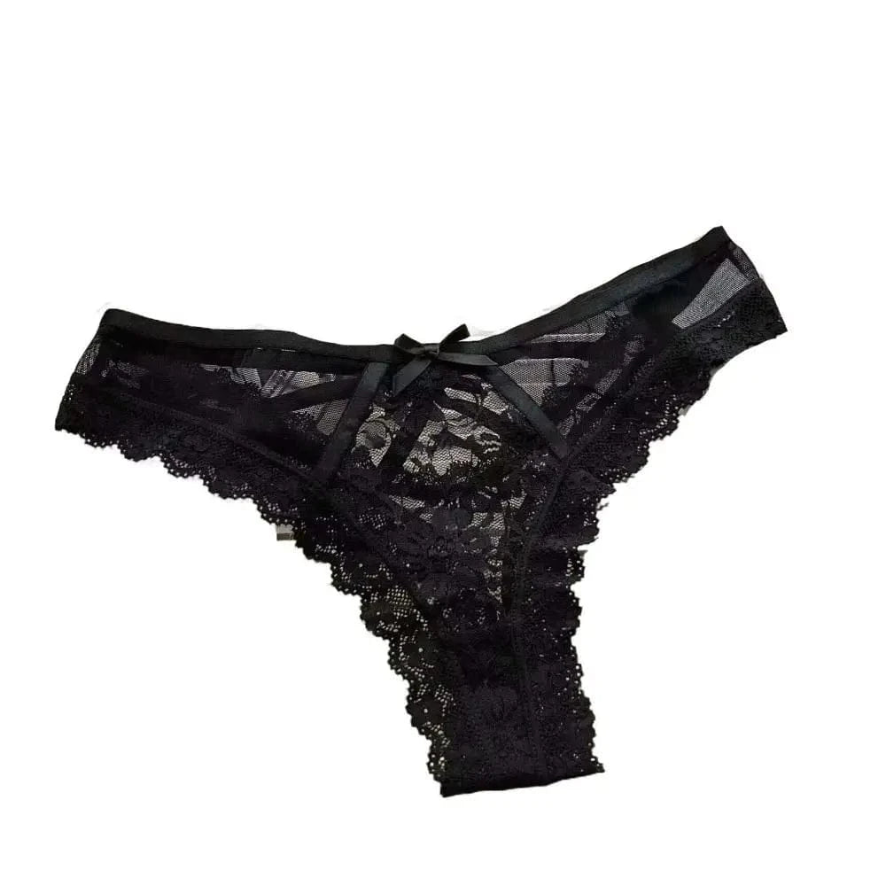 Breathable Patchwork Mesh Floral Bowknot Panties Ruffle Thong Lace Flower Transparent Briefs Low Waist Hollow Out Lady - A-1 Thread Vault