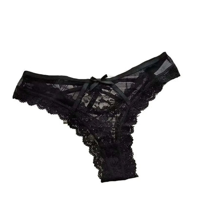 Breathable Patchwork Mesh Floral Bowknot Panties Ruffle Thong Lace Flower Transparent Briefs Low Waist Hollow Out Lady - A-1 Thread Vault