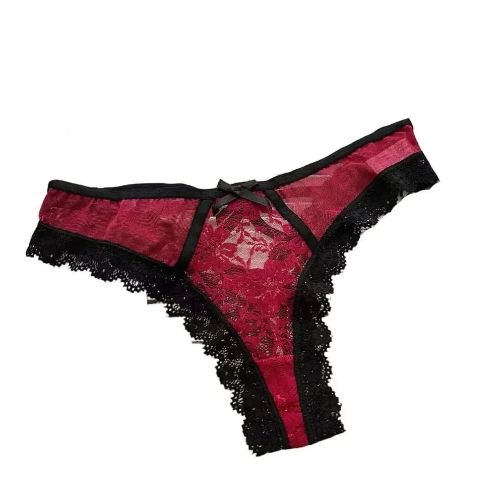 Breathable Patchwork Mesh Floral Bowknot Panties Ruffle Thong Lace Flower Transparent Briefs Low Waist Hollow Out Lady - A-1 Thread Vault