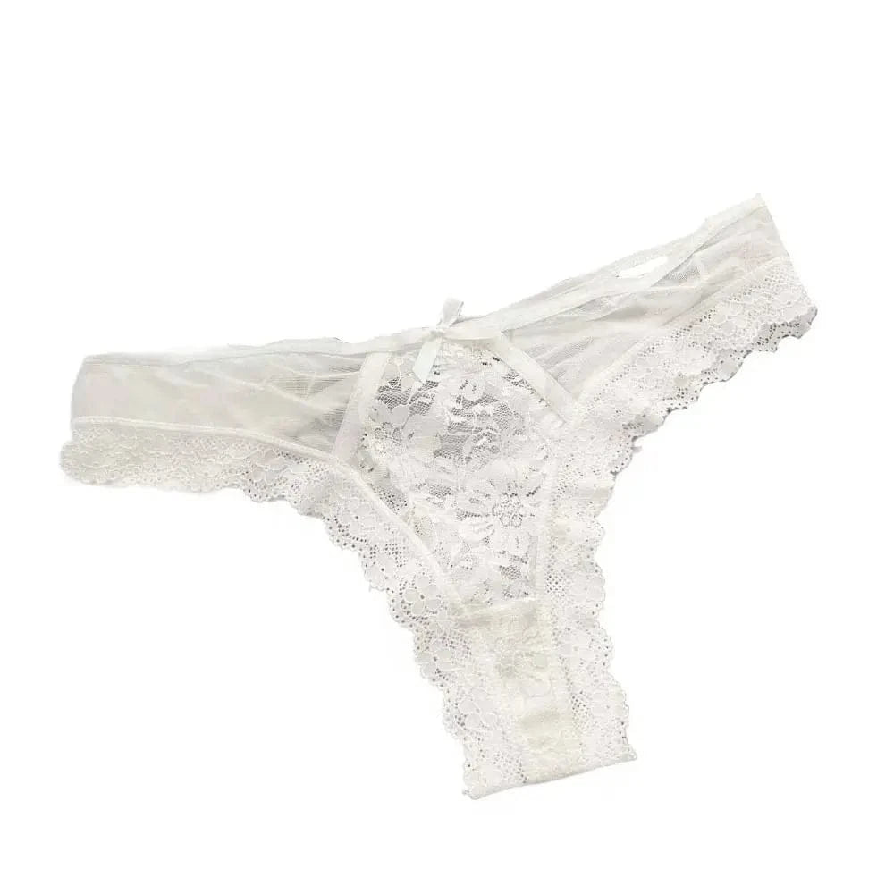 Breathable Patchwork Mesh Floral Bowknot Panties Ruffle Thong Lace Flower Transparent Briefs Low Waist Hollow Out Lady - A-1 Thread Vault