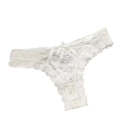 Breathable Patchwork Mesh Floral Bowknot Panties Ruffle Thong Lace Flower Transparent Briefs Low Waist Hollow Out Lady - A-1 Thread Vault