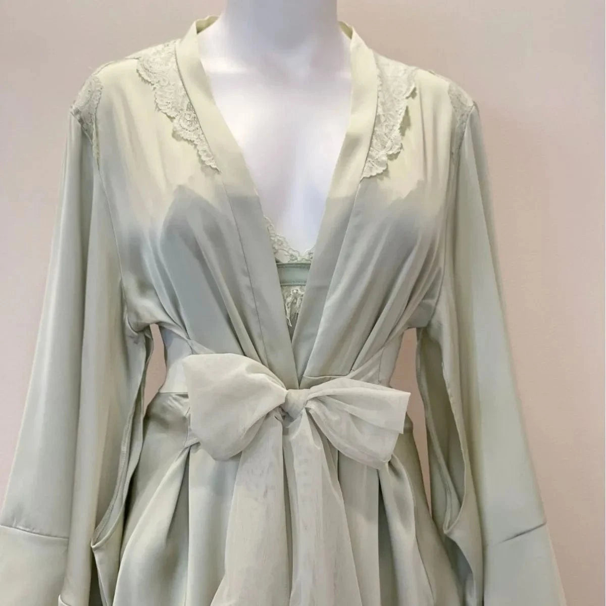 Bridal Kimono Robes Only Beautiful Sexy Pajamas Women's Bathrobe Pure French High Quality Nightgown Lace Mesh Bow Dressing Gowns - A-1 Thread Vault