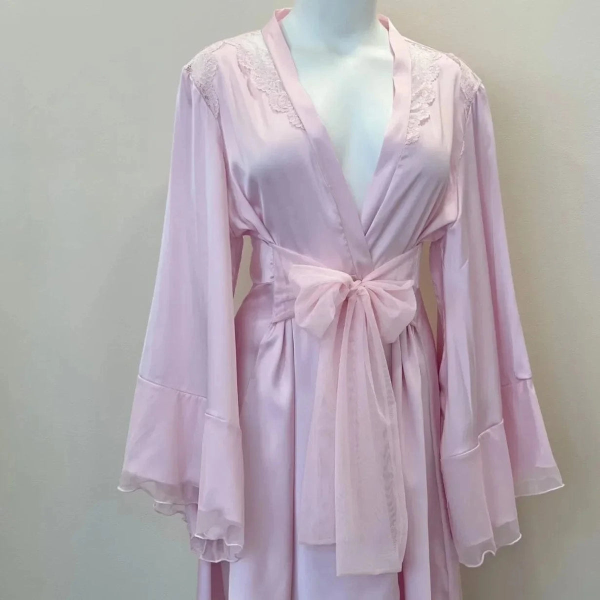 Bridal Kimono Robes Only Beautiful Sexy Pajamas Women's Bathrobe Pure French High Quality Nightgown Lace Mesh Bow Dressing Gowns - A-1 Thread Vault
