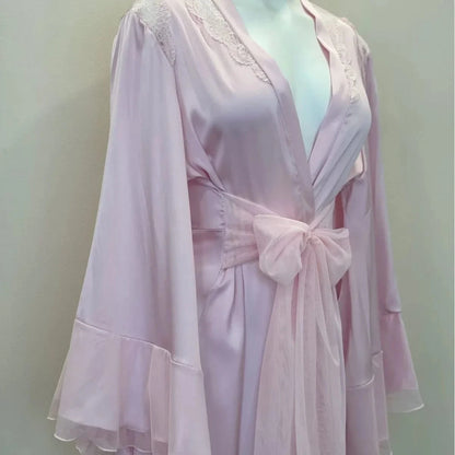 Bridal Kimono Robes Only Beautiful Sexy Pajamas Women's Bathrobe Pure French High Quality Nightgown Lace Mesh Bow Dressing Gowns - A-1 Thread Vault