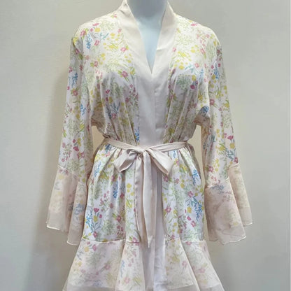 Bridal Kimono Robes Only Beautiful Sexy Pajamas Women's Bathrobe Pure French High Quality Nightgown Lace Mesh Bow Dressing Gowns - A-1 Thread Vault