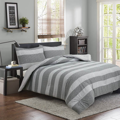 Brooklyn Flat Herringbone Wide Striped Grey Comforter Set - A-1 Thread Vault