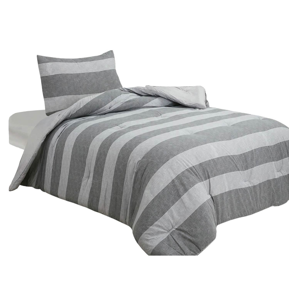 Brooklyn Flat Herringbone Wide Striped Grey Comforter Set - A-1 Thread Vault