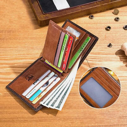 BULLCAPTAIN Men Genuine Leather Vintager RFID Blocking Anti-theft Wallet - A-1 Thread Vault
