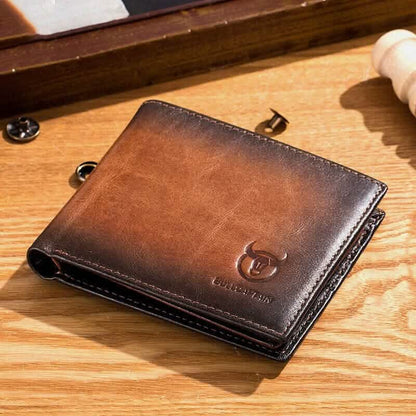 BULLCAPTAIN Men Genuine Leather Vintager RFID Blocking Anti-theft Wallet - A-1 Thread Vault