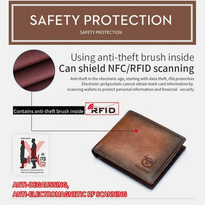 BULLCAPTAIN Men Genuine Leather Vintager RFID Blocking Anti-theft Wallet - A-1 Thread Vault