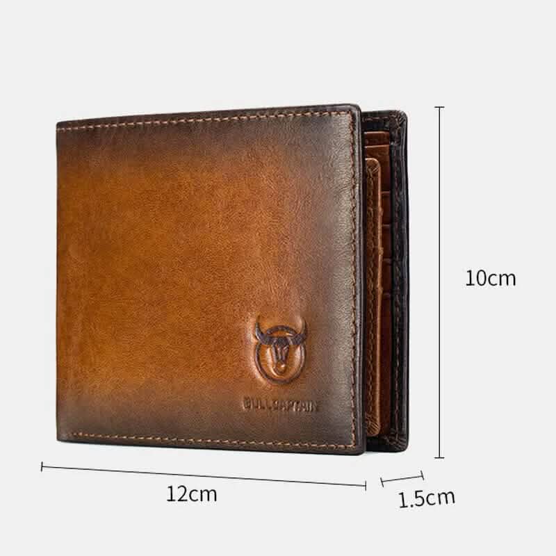 BULLCAPTAIN Men Genuine Leather Vintager RFID Blocking Anti-theft Wallet - A-1 Thread Vault