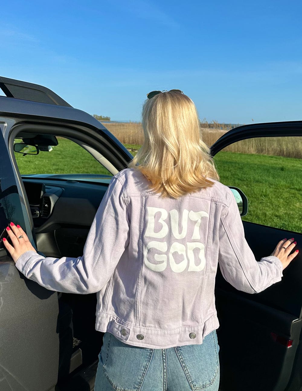 But God Cropped Denim Jacket - A-1 Thread Vault