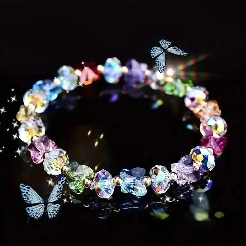 Butterfly-Shaped Artificial Crystal Beaded Charm Bracelet - A-1 Thread Vault