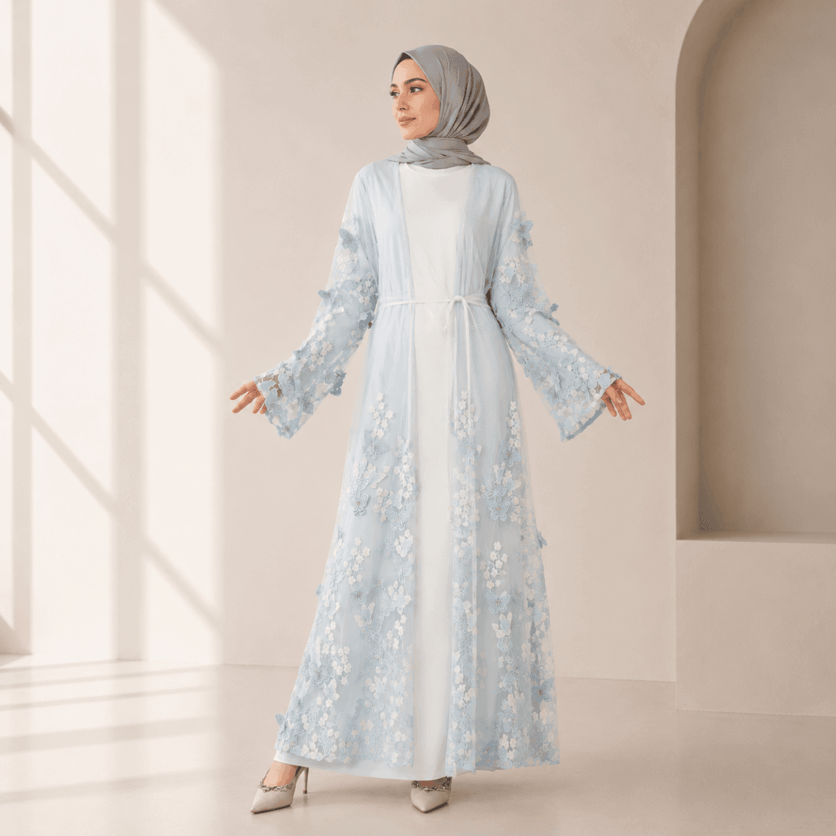 Butterfly Whisper Open Abaya(MOA303) - A-1 Thread Vault