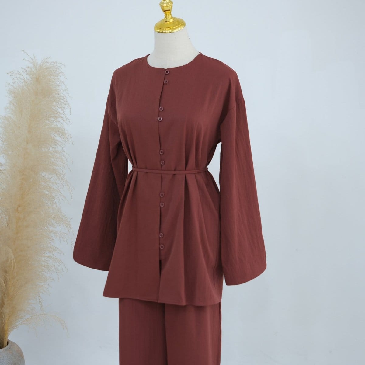 Button-Front Longline Top & Wide-Leg Trouser Set(MS456) - A-1 Thread Vault