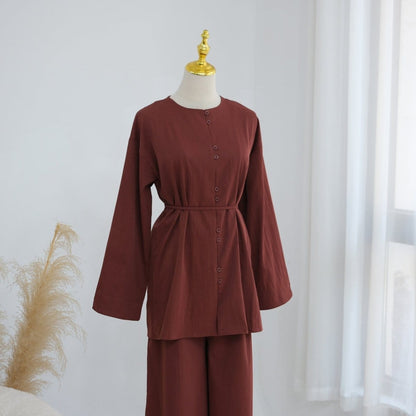 Button-Front Longline Top & Wide-Leg Trouser Set(MS456) - A-1 Thread Vault
