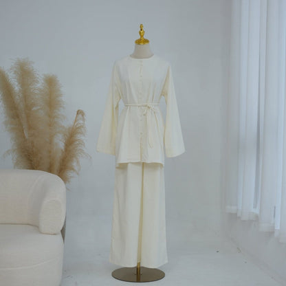 Button-Front Longline Top & Wide-Leg Trouser Set(MS456) - A-1 Thread Vault